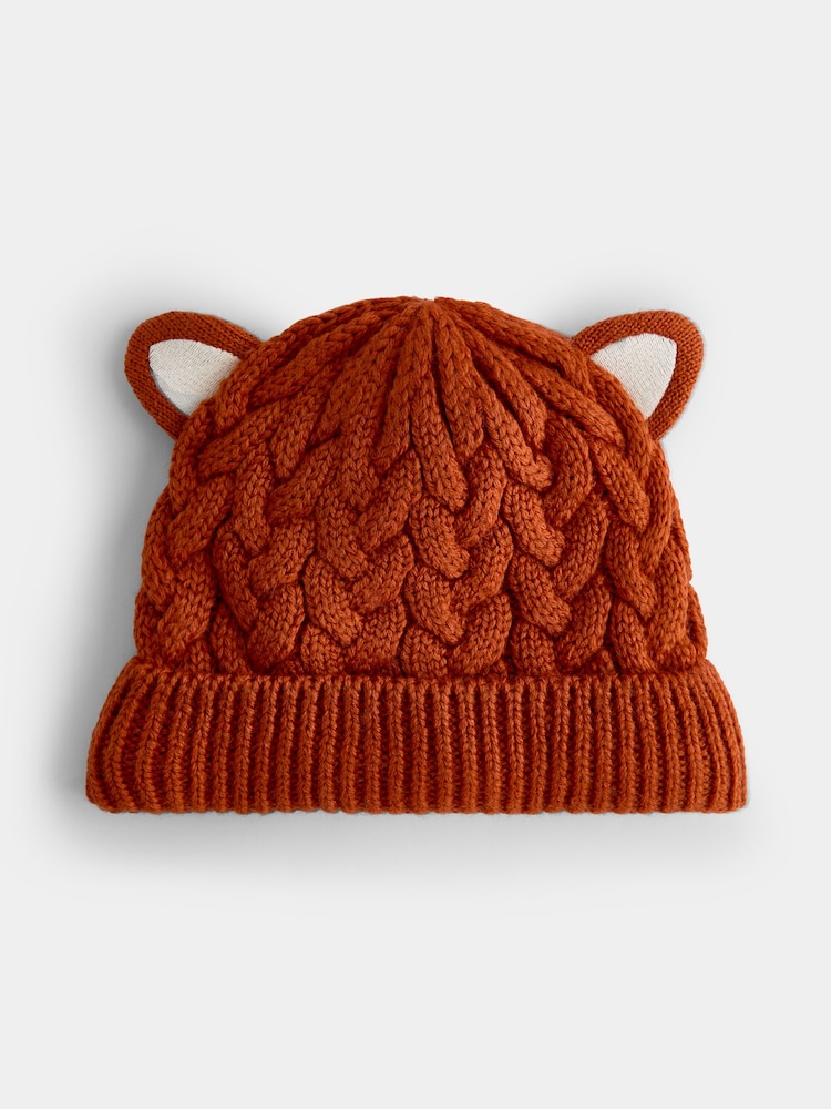 JoJo Maman Bébé Orange Fox Cable Knit Hat - Image 1 of 4 JoJo Maman Bébé Orange Fox Cable Knit Hat - Image 1 of 4