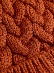 JoJo Maman Bébé Orange Fox Cable Knit Hat - Image 4 of 4