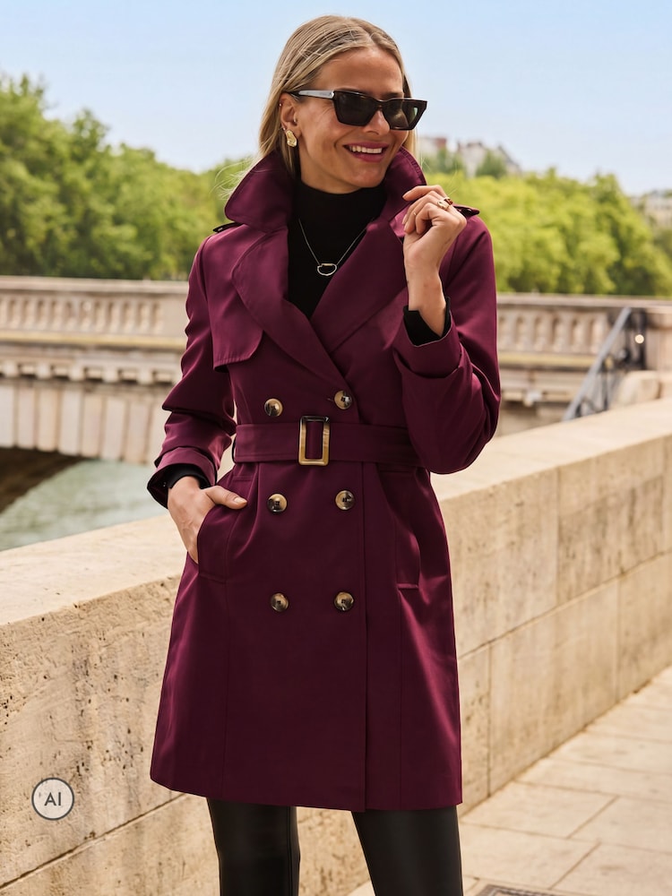 Sosandar Red Double Breasted Trench Coat With Pockets - Image 1 of 5