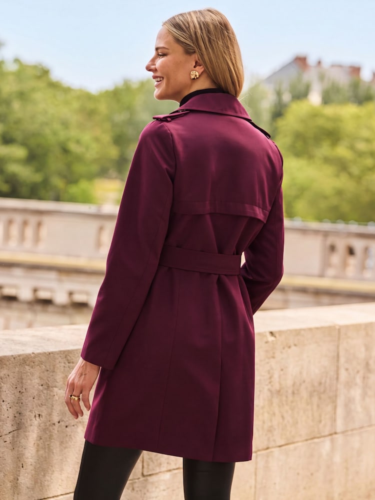 Sosandar Red Double Breasted Trench Coat With Pockets - Image 2 of 5