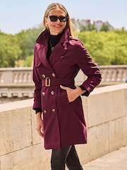 Sosandar Red Double Breasted Trench Coat With Pockets - Image 3 of 5
