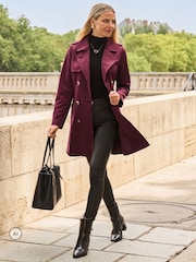Sosandar Red Double Breasted Trench Coat With Pockets - Image 4 of 5