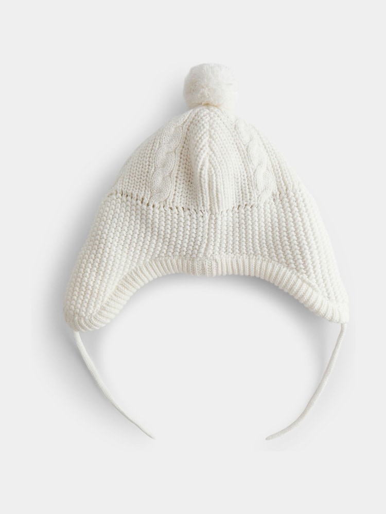 Jojo Maman Bébé Natural Pom Pom Cable Hat - Image 2 of 4