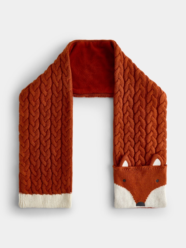 JoJo Maman Bébé Orange Fox Knitted Scarf - Image 2 of 4 JoJo Maman Bébé Orange Fox Knitted Scarf - Image 2 of 4