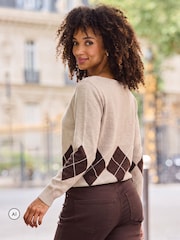 Sosandar Natural Argyle Boat Neck Jumper - Image 5 of 5