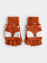 JoJo Maman Bébé Orange Fox Knitted Mittens - Image 1 of 5