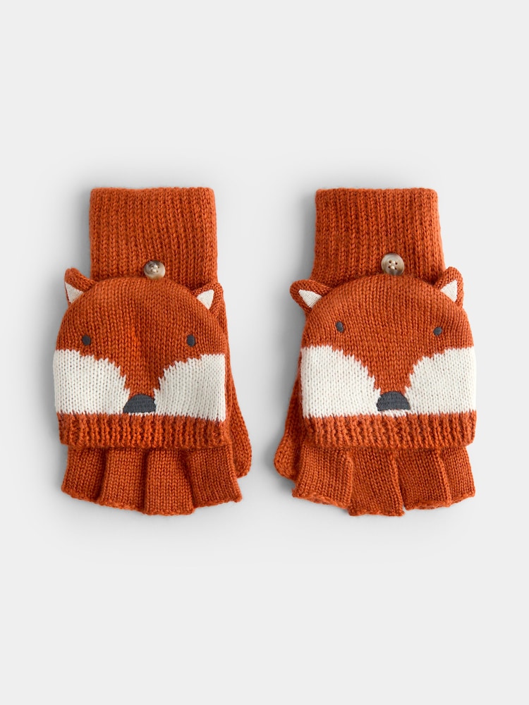 JoJo Maman Bébé Orange Fox Knitted Mittens - Image 1 of 5 JoJo Maman Bébé Orange Fox Knitted Mittens - Image 1 of 5