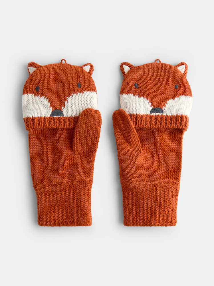 JoJo Maman Bébé Orange Fox Knitted Mittens - Image 2 of 5 JoJo Maman Bébé Orange Fox Knitted Mittens - Image 2 of 5