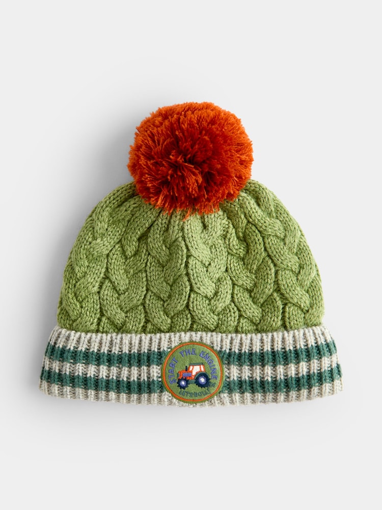 JoJo Maman Bébé Green Tractor Cable Knit Hat - Image 1 of 4 JoJo Maman Bébé Green Tractor Cable Knit Hat - Image 1 of 4