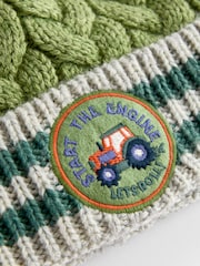 JoJo Maman Bébé Green Tractor Cable Knit Hat - Image 3 of 4