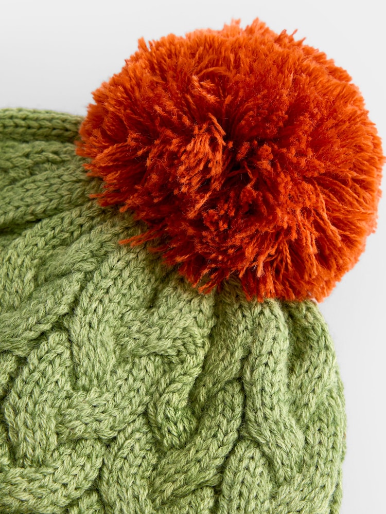 JoJo Maman Bébé Green Tractor Cable Knit Hat - Image 4 of 4 JoJo Maman Bébé Green Tractor Cable Knit Hat - Image 4 of 4