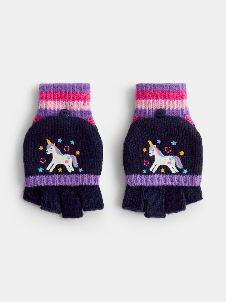 JoJo Maman Bébé Navy Unicorn Embroidered Gloves - Image 1 of 5