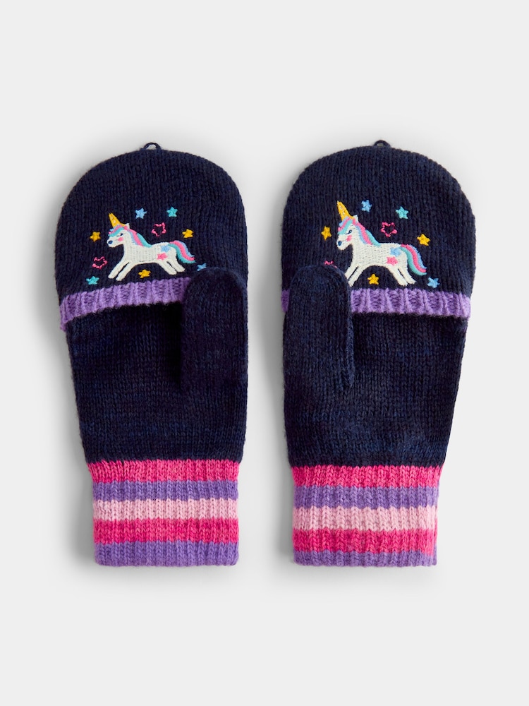 JoJo Maman Bébé Navy Unicorn Embroidered Gloves - Image 2 of 5