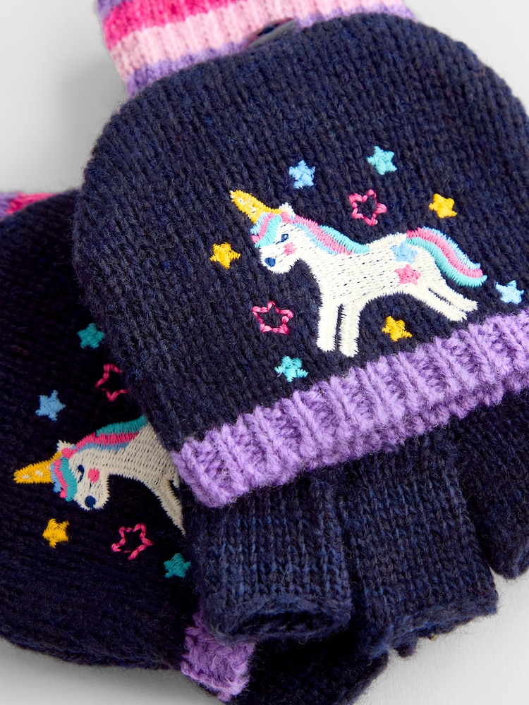 JoJo Maman Bébé Navy Unicorn Embroidered Gloves - Image 5 of 5