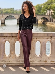 Sosandar Red Faux Leather Straight Leg Trousers - Image 2 of 5