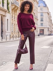 Sosandar Red Faux Leather Straight Leg Trousers - Image 3 of 5