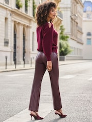 Sosandar Red Faux Leather Straight Leg Trousers - Image 4 of 5
