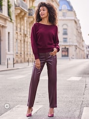 Sosandar Red Faux Leather Straight Leg Trousers - Image 5 of 5