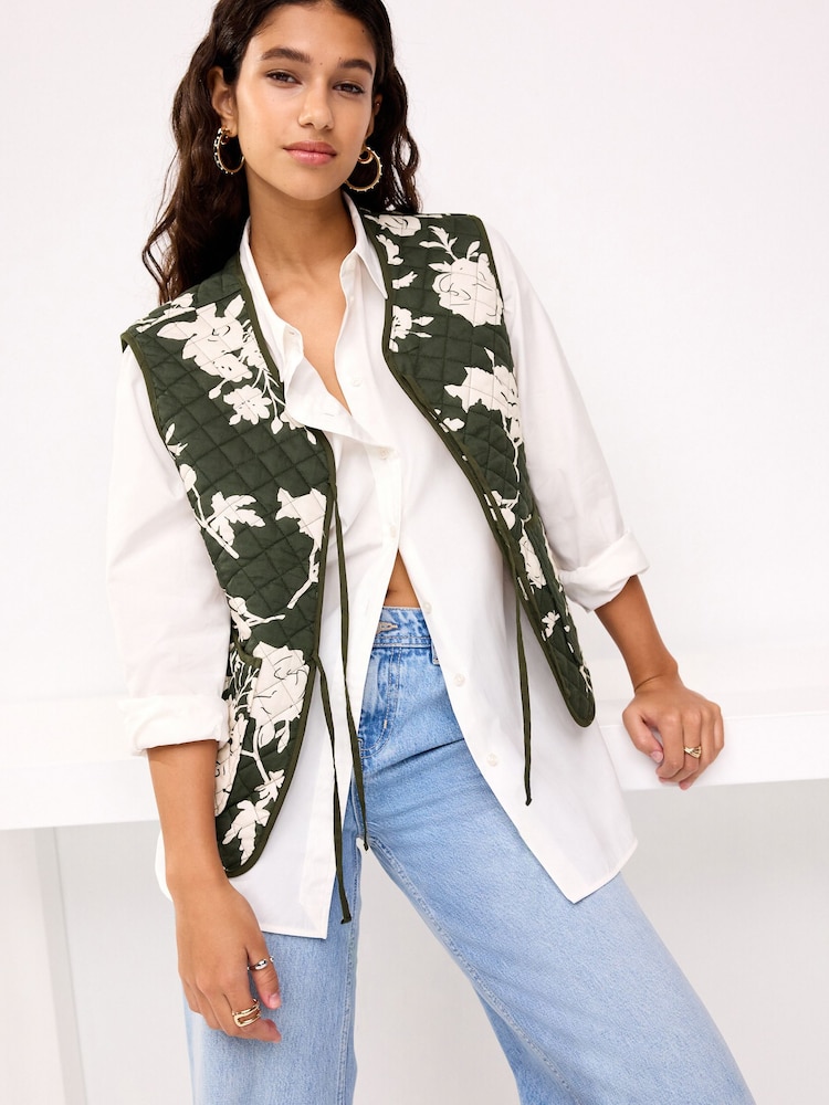 Khaki Green Quilted Reversible Waistcoat - Image 1 of 8