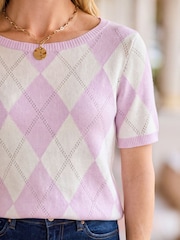 Sosandar Pink Argyle Knit Top - Image 3 of 5