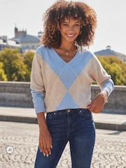 Sosandar Blue Argyle V-Neck Jumper - Image 2 of 3