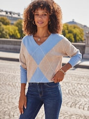 Sosandar Blue Argyle V-Neck Jumper - Image 3 of 3