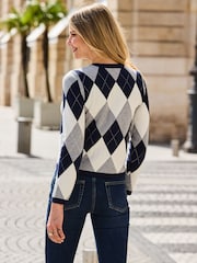 Sosandar Blue Argyle Gold Button Detail Cardigan - Image 2 of 5