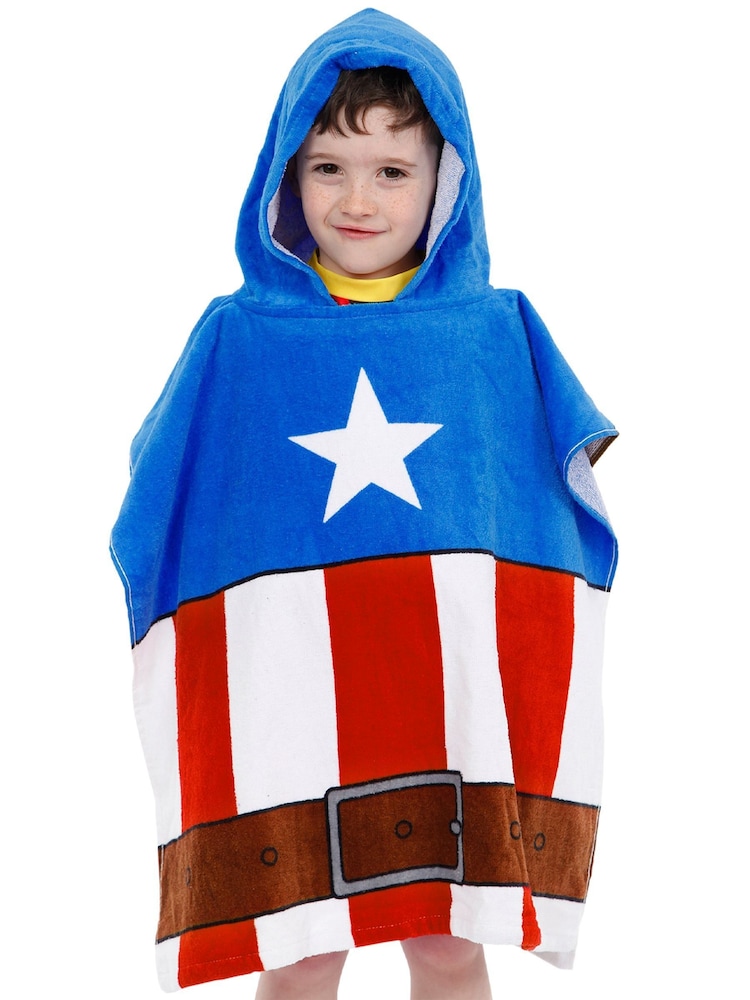 Character Blue Captain America Swim & Beach Towel 100% Cotton Poncho - Image 8 of 10