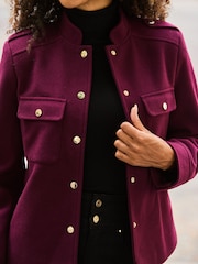 Sosandar Red Mandarin Collar Jacket With Gold Buttons - Image 3 of 6