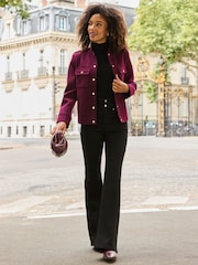 Sosandar Red Mandarin Collar Jacket With Gold Buttons - Image 5 of 6