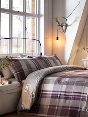 Dreams & Drapes Purple Colville Check Brushed 100% Cotton Duvet Cover and Pillowcase Set - Image 1 of 4