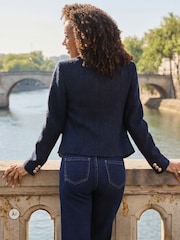 Sosandar Blue Boucle Jacket With Gold Buttons - Image 2 of 6