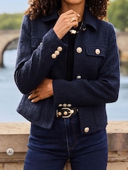 Sosandar Blue Boucle Jacket With Gold Buttons - Image 4 of 6