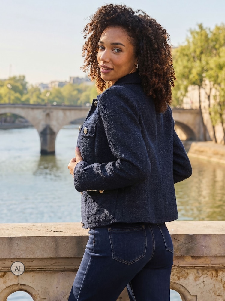 Sosandar Blue Boucle Jacket With Gold Buttons - Image 6 of 6 Sosandar Blue Boucle Jacket With Gold Buttons - Image 6 of 6