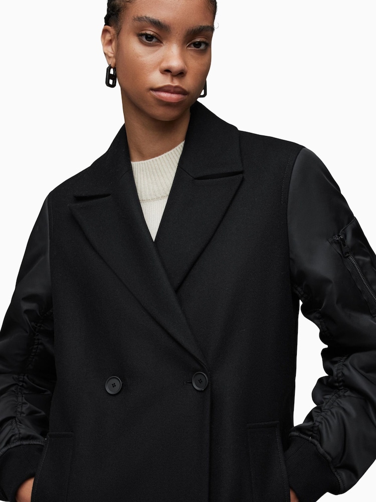 AllSaints Black Paulah Coat - Image 2 of 10 AllSaints Black Paulah Coat - Image 2 of 10