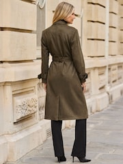 Sosandar Green Faux Suede Longline Trench Coat - Image 2 of 5