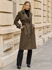 Sosandar Green Faux Suede Longline Trench Coat - Image 3 of 5