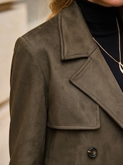 Sosandar Green Faux Suede Longline Trench Coat - Image 5 of 5