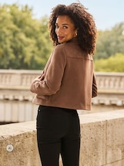 Sosandar Natural Faux Suede Button Front Jacket - Image 2 of 5
