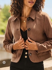 Sosandar Natural Faux Suede Button Front Jacket - Image 3 of 5