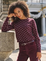 Sosandar Red Polka Dot Print Crew Neck Jumper - Image 1 of 4