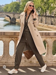 Sosandar Natural Tab Collar Trench Coat With Check Lining - Image 2 of 5