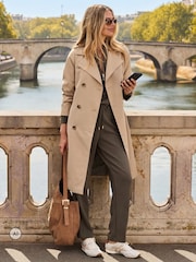 Sosandar Natural Tab Collar Trench Coat With Check Lining - Image 3 of 5