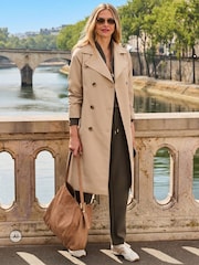 Sosandar Natural Tab Collar Trench Coat With Check Lining - Image 4 of 5