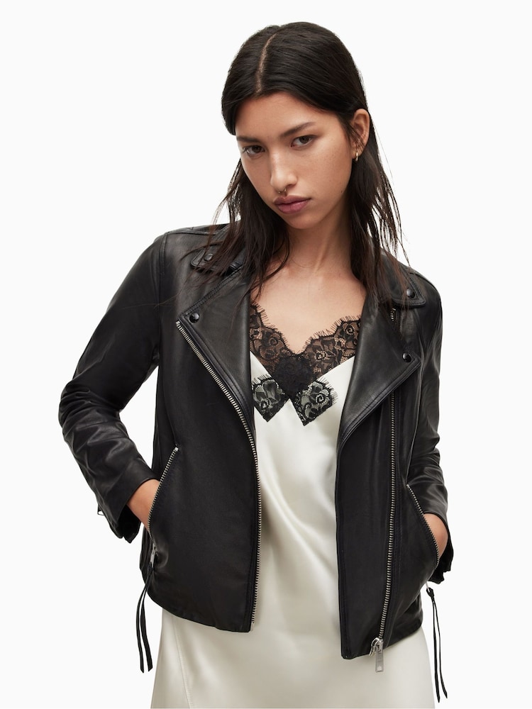AllSaints Black Trim Dalby Biker Jacket - Image 1 of 9