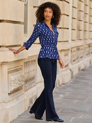 Sosandar Blue Metallic Fleck Print Tie Waist Shirt - Image 2 of 5