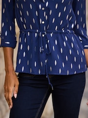 Sosandar Blue Metallic Fleck Print Tie Waist Shirt - Image 4 of 5