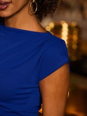 Sosandar Blue High Neck Structured Shoulder Top - Image 4 of 5