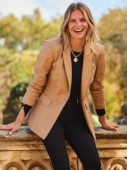 Sosandar Brown Premium Faux Leather Blazer - Image 3 of 5