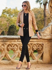 Sosandar Brown Premium Faux Leather Blazer - Image 4 of 5